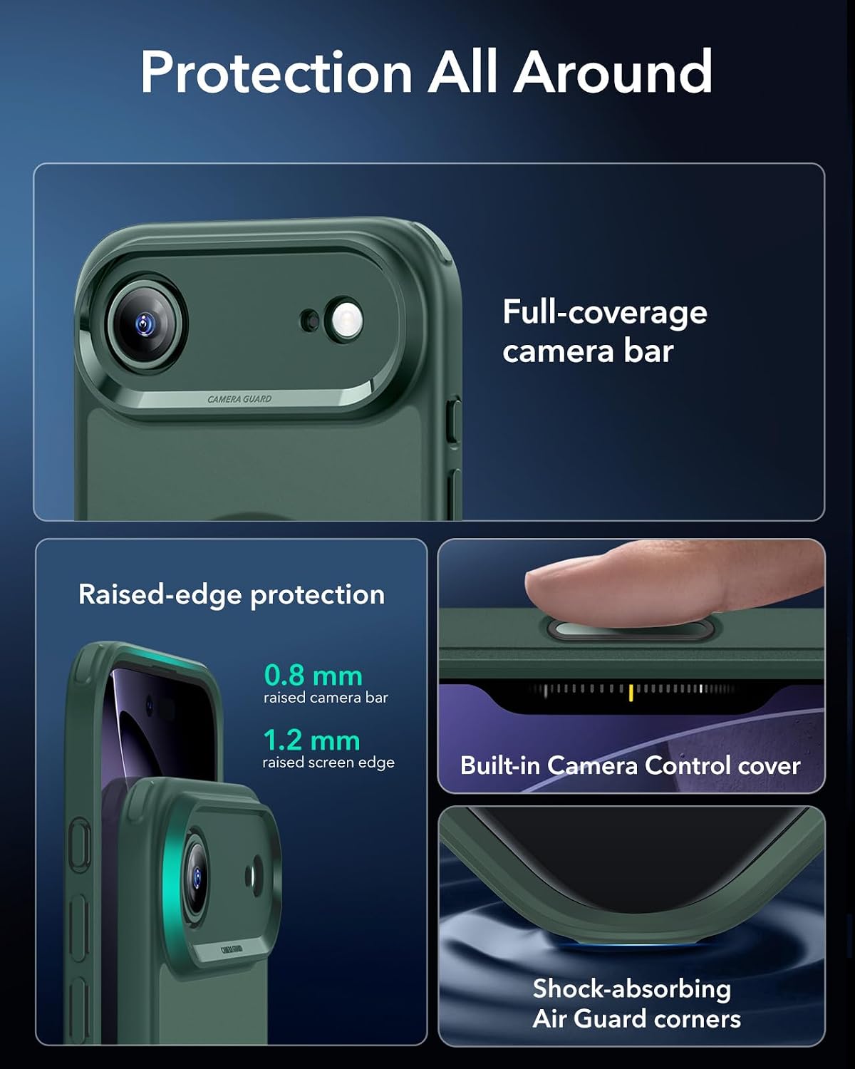 ESR for iPhone Air Case, Camera Control Cover, Compatible with MagSafe, Shockproof Military-Grade Protection, Magnetic Phone Case for iPhone Air, Classic Hybrid Case, Frosted Green
