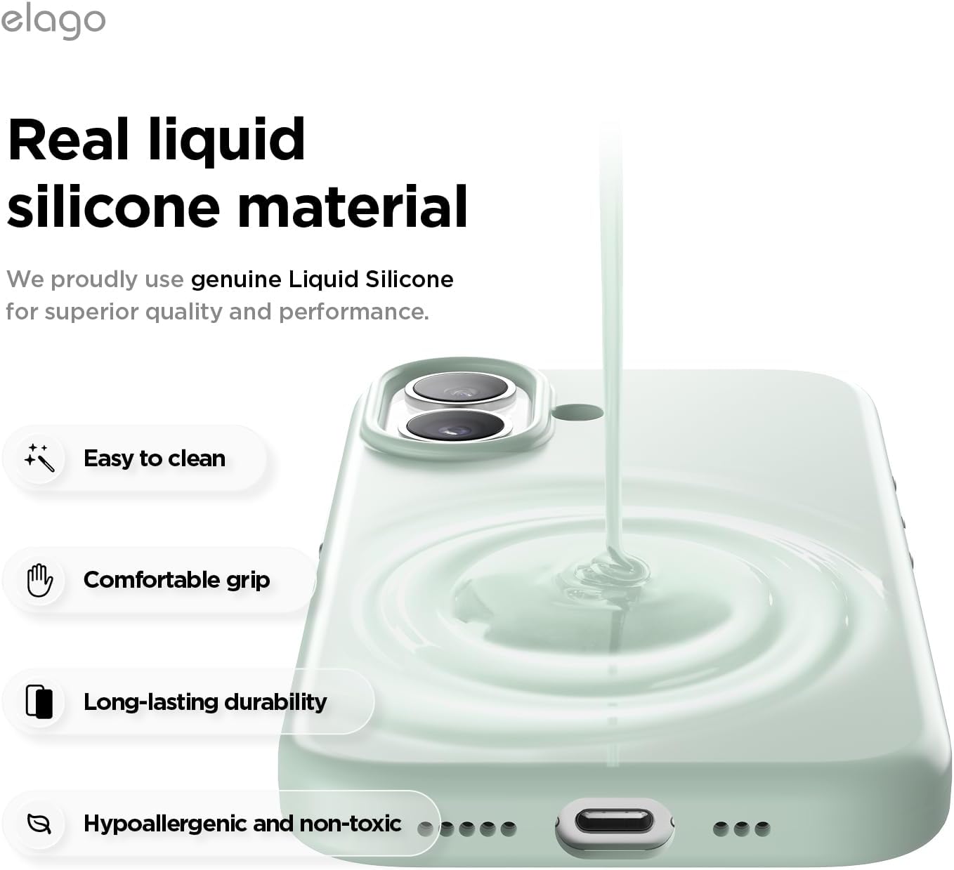 619D6wEeZML._AC_SL1500_ elago for iPhone 17 Case, Premium Magnetic Silicone Case, Compatible with MagSafe, Liquid Silicone Material, Protective Cover, Shockproof, Slim Phone, 6.3 inch (Mint)