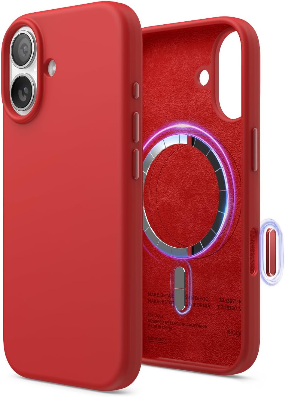 619DPsOBObL._AC_SL1500_ elago for iPhone 17 Case, Premium Magnetic Silicone Case, Compatible with MagSafe, Liquid Silicone Material, Protective Cover, Shockproof, Slim Phone, 6.3 inch (Red)
