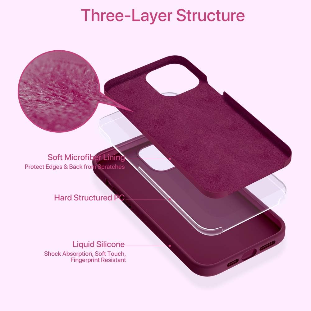 Miracase Compatible with iPhone 12 Pro Max Case, [Soft Anti-Scratch Microfiber Lining], Liquid Silicone Case Gel Rubber Shockproof Drop Protection Phone Case for 12 Pro Max, Wine Red