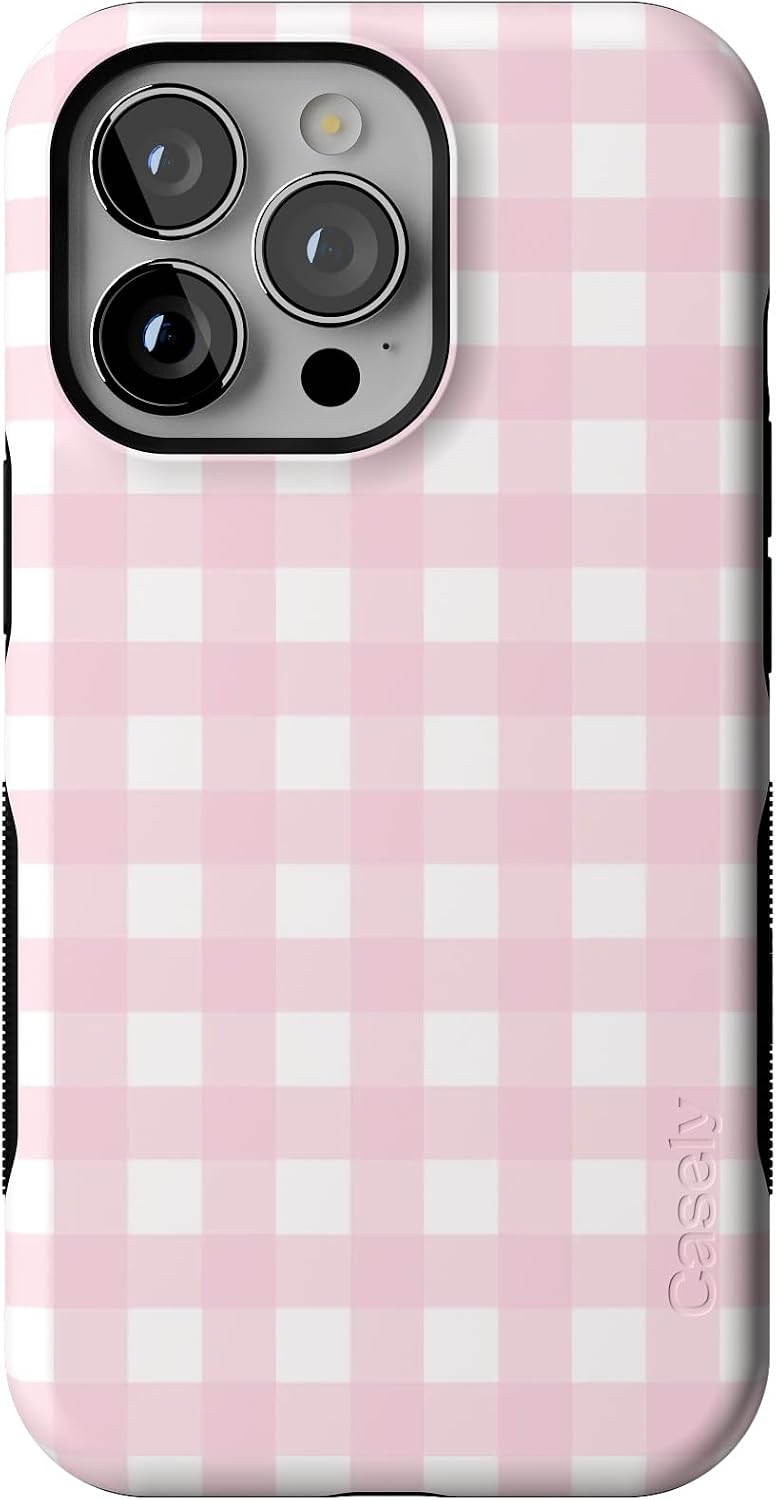 619Rq3Fb4sL._AC_SL1500_ Casely iPhone 13 Pro Case | Sunday Best | Pink Gingham | Bold Protective Design | Compatible with MagSafe