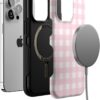 Casely iPhone 13 Pro Case | Sunday Best | Pink Gingham | Bold Protective Design | Compatible with MagSafe