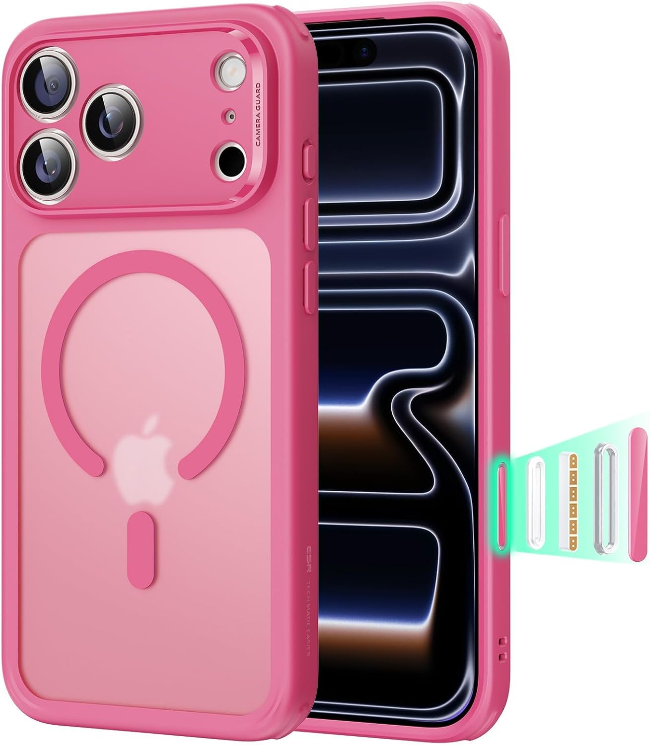 61ALDMUo7jL._AC_SL1500_ ESR for iPhone 17 Pro Max Case, Camera Control Cover, Compatible with MagSafe, Shockproof Military-Grade Protection, Magnetic Phone Case for iPhone 17 Pro Max, Classic Hybrid Case, Frosted Pink
