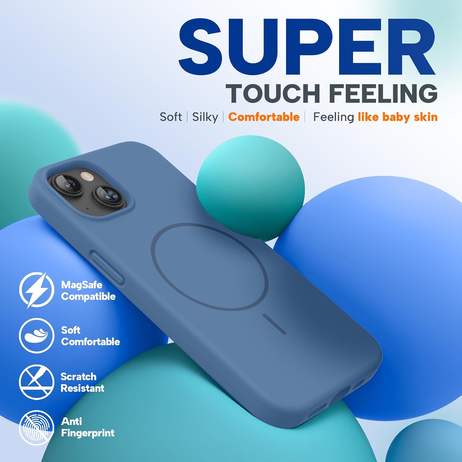 Miracase Designed for iPhone 13 Case, [Soft Anti-Scratch Microfiber Lining], Shockproof Liquid Silicone Rubber Phone Case Cover for 13 6.1 inch, Glass Blue