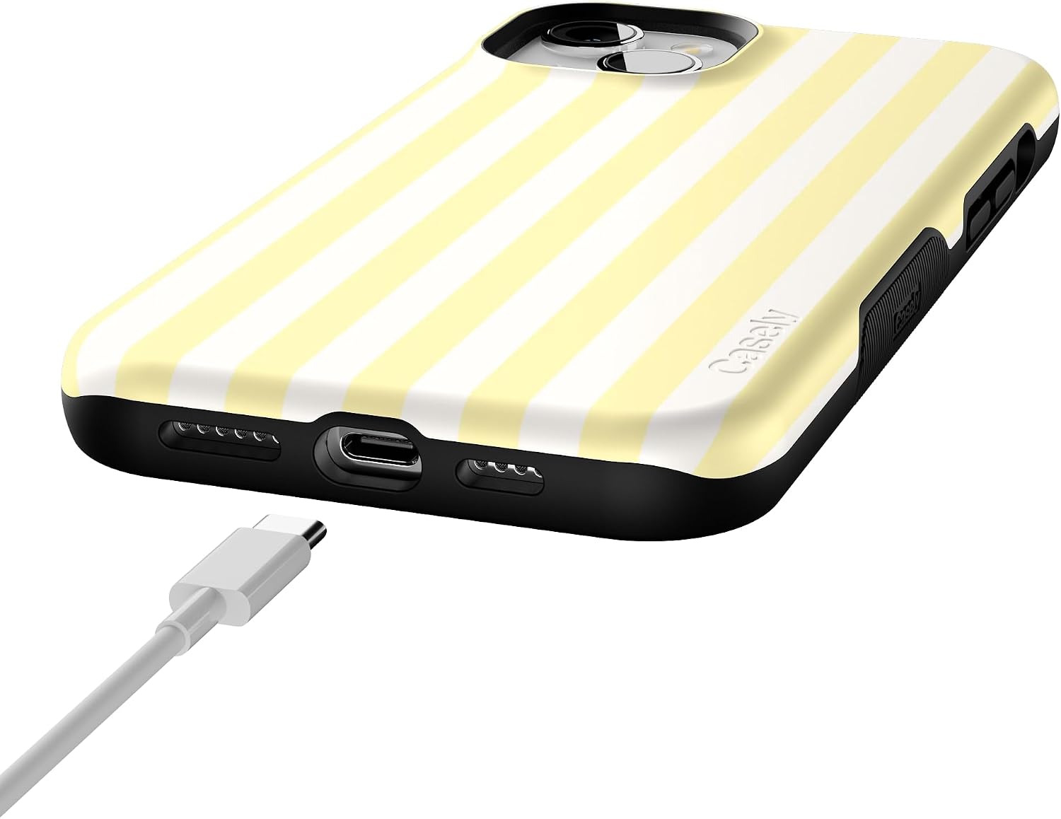 61B2ZOoWM7L._AC_SL1500_ Casely iPhone 15 Case | Butter Yellow Stripes | Sunday Best | Bold Protective Design | Compatible with MagSafe