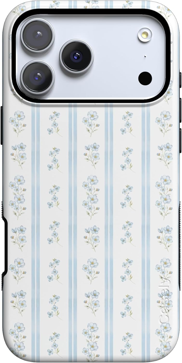 61Bn2iSsw6L._AC_SL1500_ Casely iPhone 17 Pro Max Case | Cottage Stripe | Blue Floral | Bold Protective Design | Compatible with MagSafe