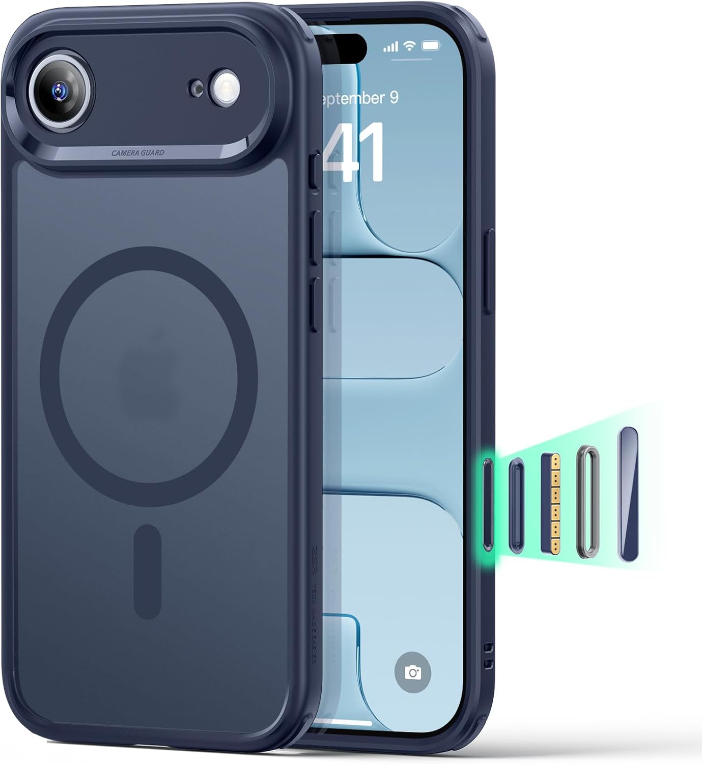 61CUaNiNzYL._AC_SL1500_ ESR for iPhone Air Case, Camera Control Cover, Compatible with MagSafe, Shockproof Military-Grade Protection, Magnetic Phone Case for iPhone Air, Classic Hybrid Case, Frosted Blue