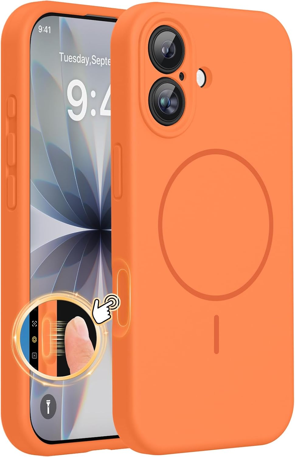 61Cs3j76sL._AC_SL1500_ Miracase Magnetic for iPhone 17 Case, Compatible with MagSafe, Integrated Silicone Camera Control Cover, 3.0mm Thicken Shockproof Drop Protection Phone Case for 17,Sunset Orange