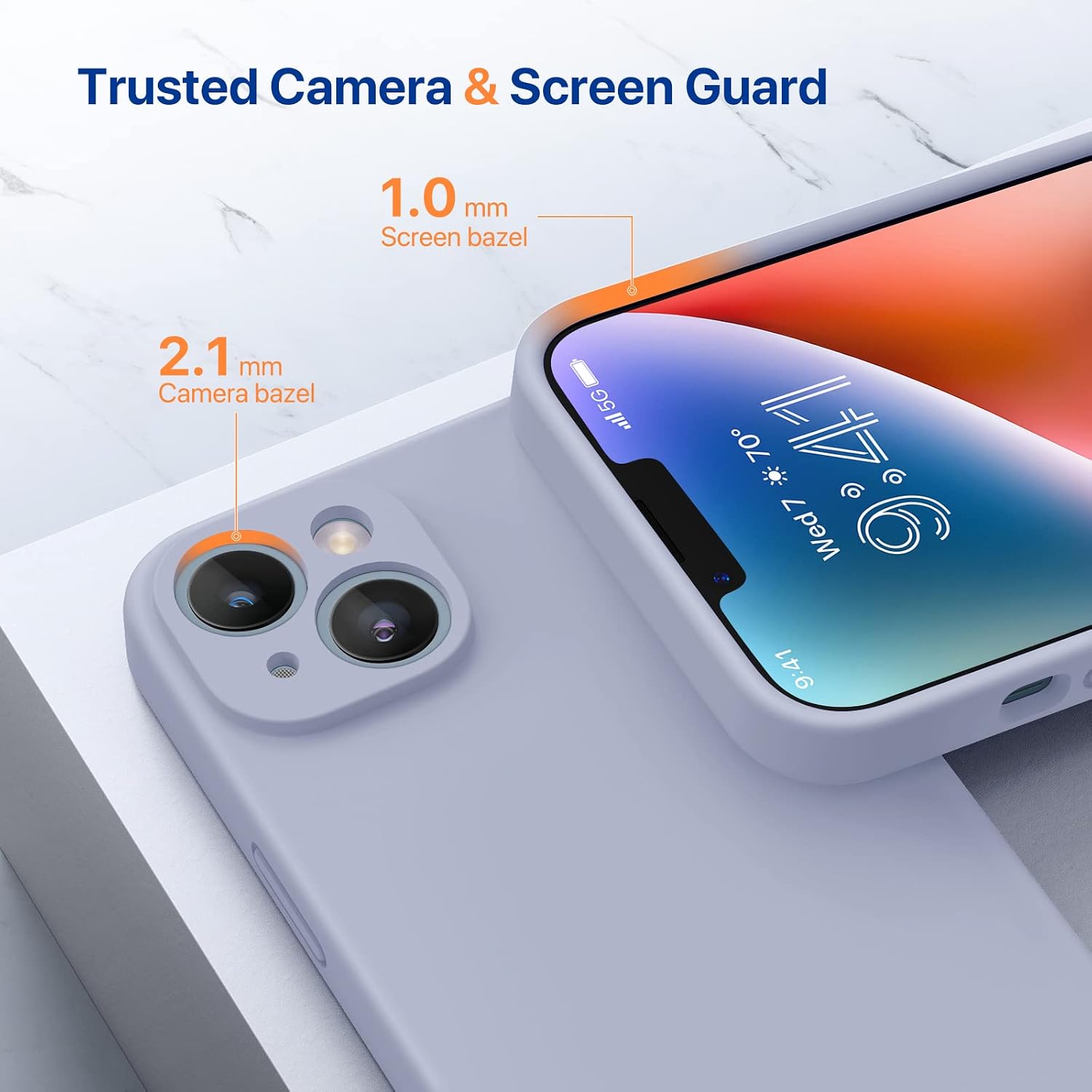 Miracase Designed for iPhone 14 Case,[Upgraded Enhanced Camera Protection],Shockproof Liquid Silicone Case with Microfiber Lining, 6.1 inch,Lavender Grey