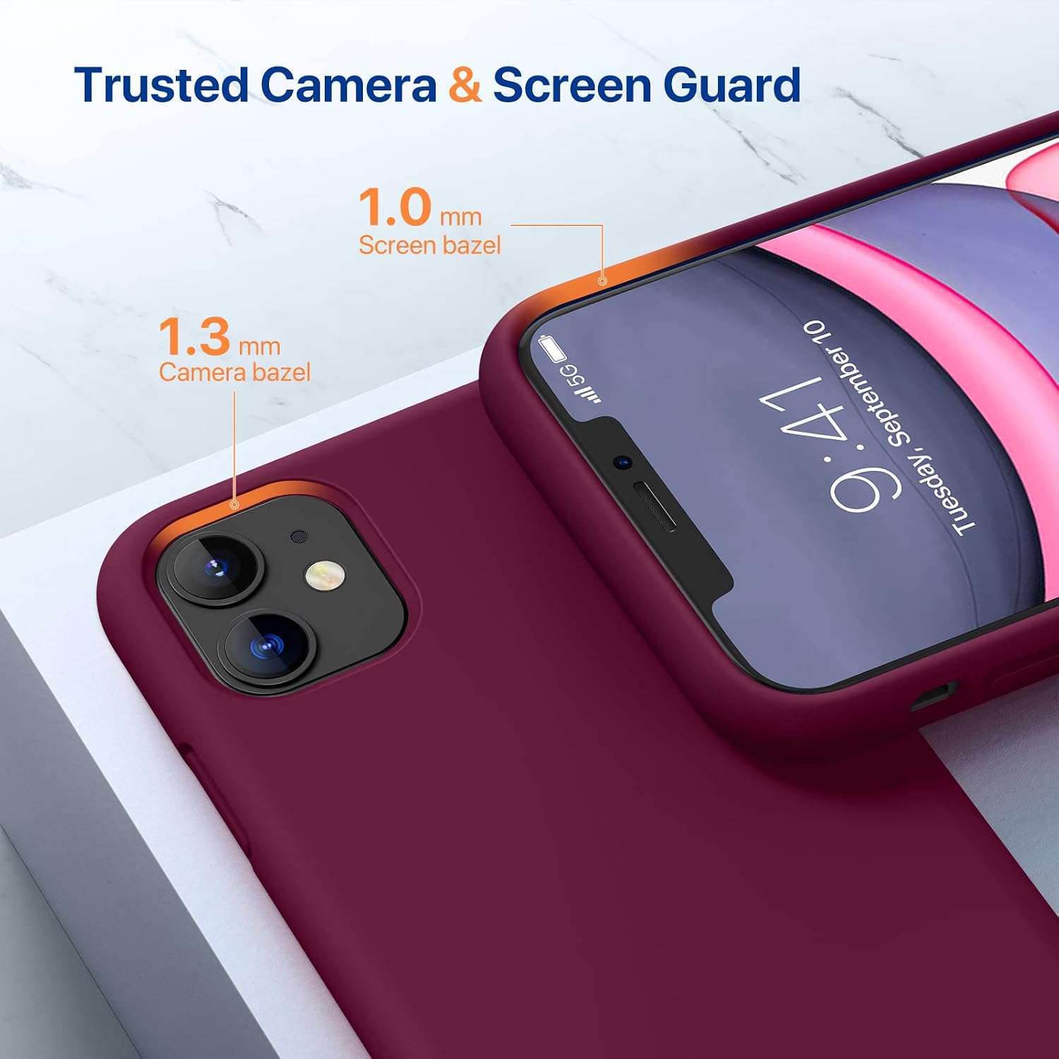 Miracase Designed for iPhone 11 Phone Case, with Screen Protector, Liquid Silicone Gel Rubber Drop Protection Shockproof Cover Phone Case for iPhone 11, Wine Red