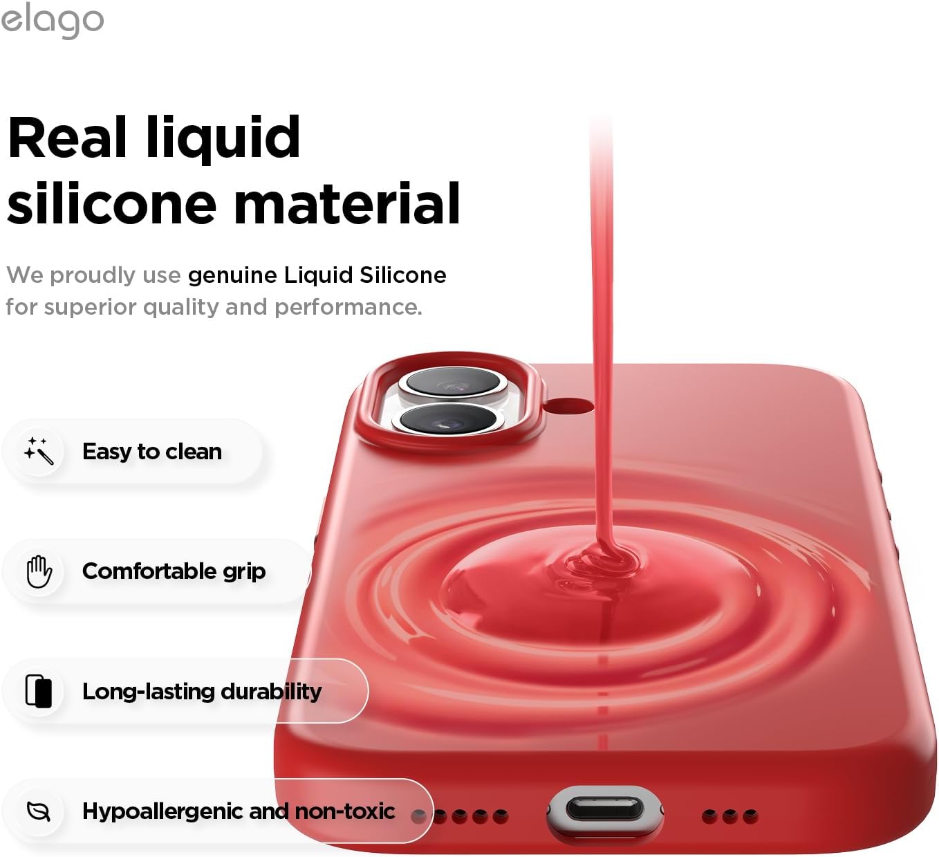 elago for iPhone 17 Case, Premium Magnetic Silicone Case, Compatible with MagSafe, Liquid Silicone Material, Protective Cover, Shockproof, Slim Phone, 6.3 inch (Red)