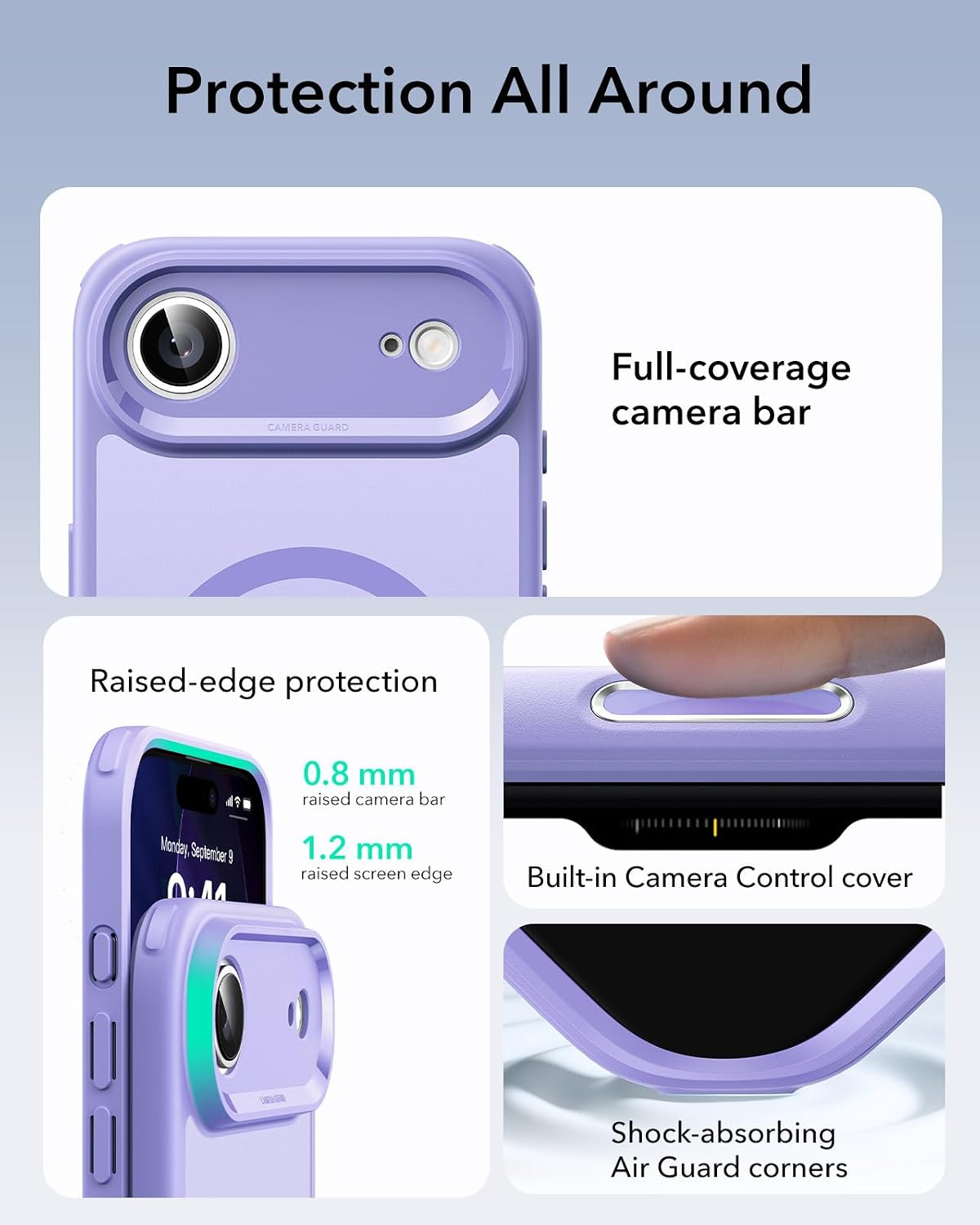 ESR for iPhone Air Case, Camera Control Cover, Compatible with MagSafe, Shockproof Military-Grade Protection, Magnetic Phone Case for iPhone Air, Classic Hybrid Case, Frosted Purple