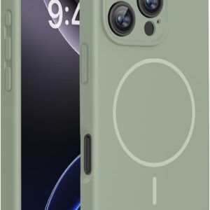 Miracase Magnetic for iPhone 16 Pro Max Case, [Soft Anti-Scratch Microfiber Lining], Compatible with MagSafe, Liquid Silicone Case Shockproof Drop Protection Phone Case for 16 ProMax,Patina Green