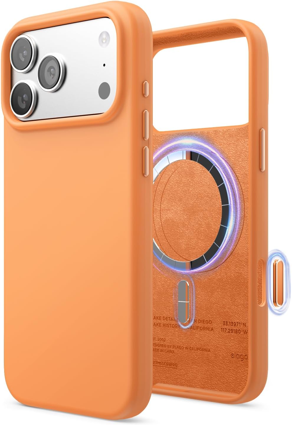 61FKy6LUYHL._AC_SL1500_ elago for iPhone 17 Pro Max Case, Premium Magnetic Silicone Case, Compatible with MagSafe, Liquid Silicone Material, Protective Cover, Shockproof, Slim Phone, 6.9 inch (Orange)