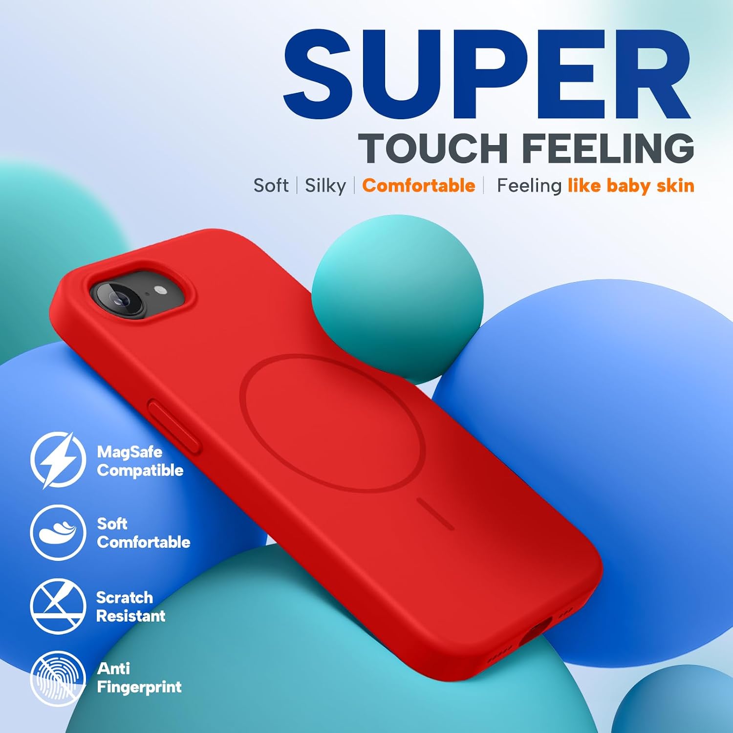 Miracase Magnetic for iPhone 17e Case & iPhone 16e Case, [Soft Anti-Scratch Microfiber Lining], Compatible with MagSafe, Silicone Shockproof Protection Phone Case for iPhone 17e/16e, Red