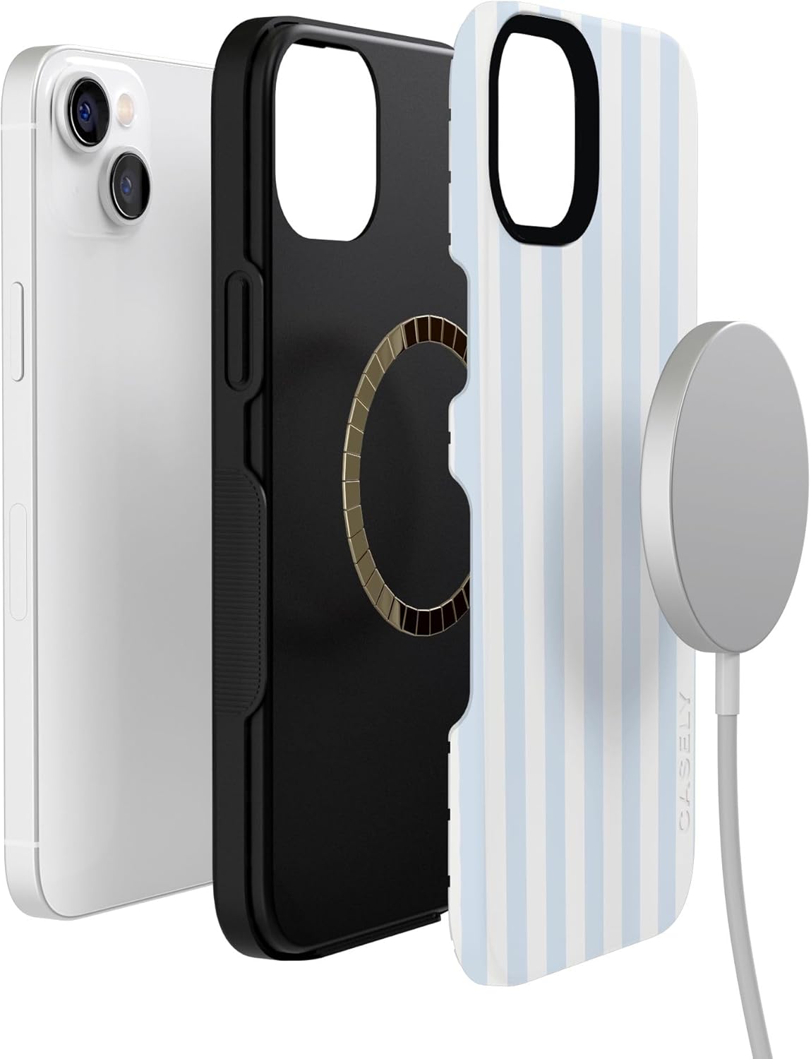 61FlWy5uL6L._AC_SL1500_ Casely iPhone 14 Case | Blue Stripes | Sunday Best | Bold Protective Design | Compatible with MagSafe
