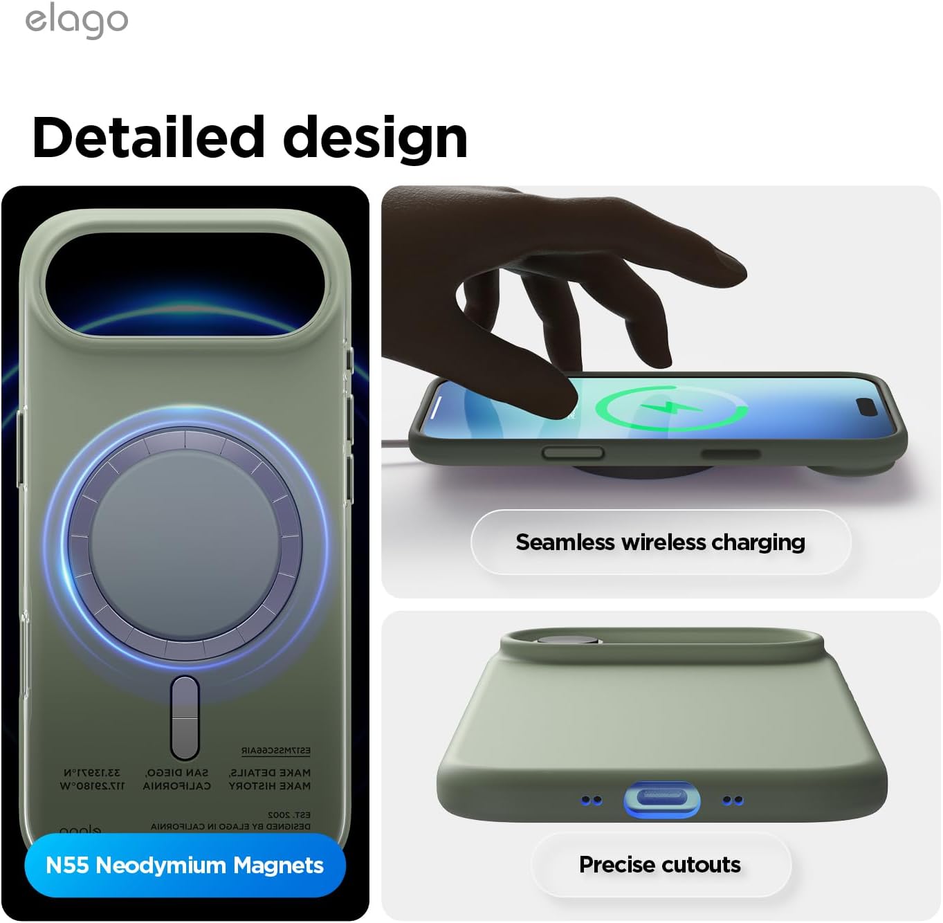 elago for iPhone Air Case, Premium Magnetic Silicone Case, Compatible with MagSafe, Liquid Silicone Material, Protective Cover, Shockproof, Slim Phone, 6.5 inch (Khaki Green)