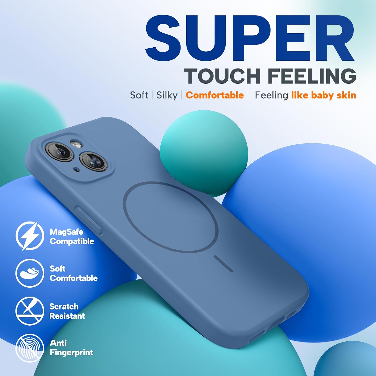 Miracase Compatible with iPhone 15 Case, [Soft Anti-Scratch Microfiber Lining], Liquid Silicone Case Gel Rubber Shockproof Drop Protection Phone Case for iPhone 15, Glass Blue