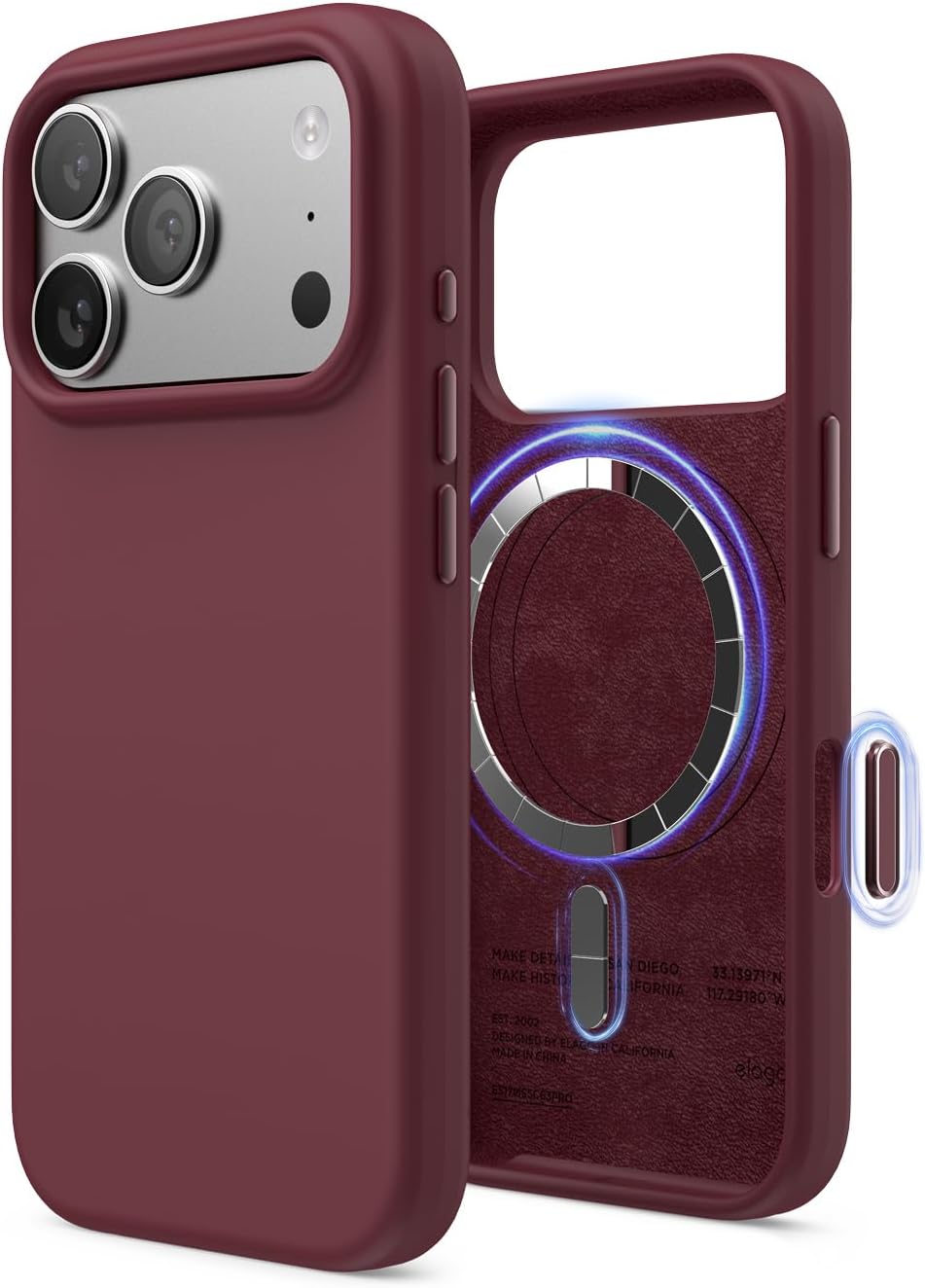 61GD9sec0L._AC_SL1500_ elago for iPhone 17 Pro Case, Premium Magnetic Silicone Case, Compatible with MagSafe, Liquid Silicone Material, Protective Cover, Shockproof, Slim Phone, 6.3 inch (Burgundy)