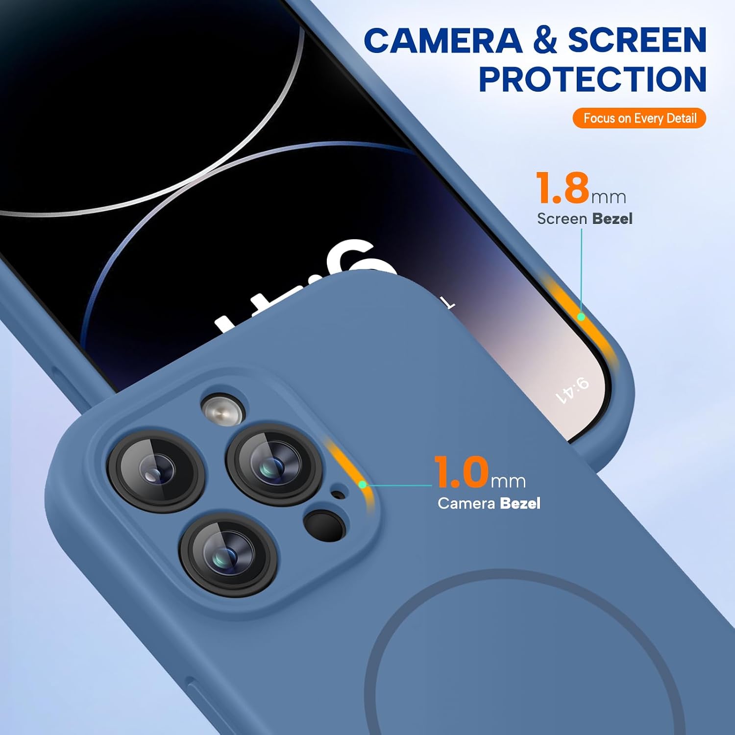 Miracase Magnetic for iPhone 14 Pro Max Case, [Soft Anti-Scratch Microfiber Lining], Compatible with MagSafe, Silicone Shockproof Protection Phone Case for iPhone 14 Pro Max,Glass Blue
