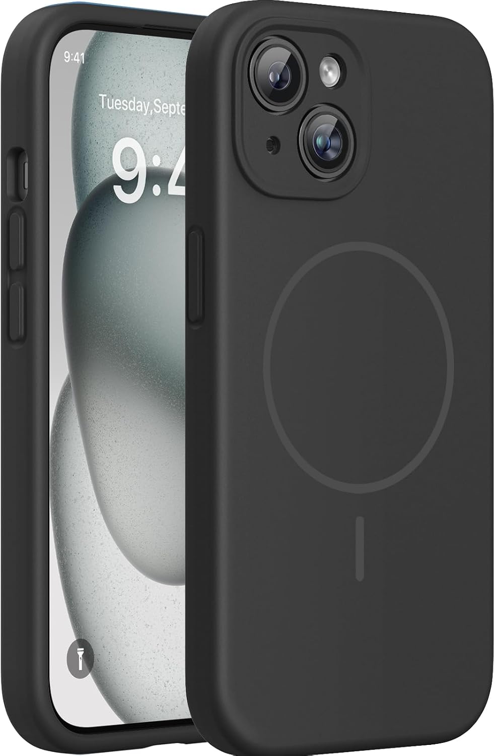 Miracase Magnetic for iPhone 15 Plus Case, [Soft Anti-Scratch Microfiber Lining], Compatible with MagSafe, Liquid Silicone Shockproof Drop Protection Phone Case for 15 Plus, Black