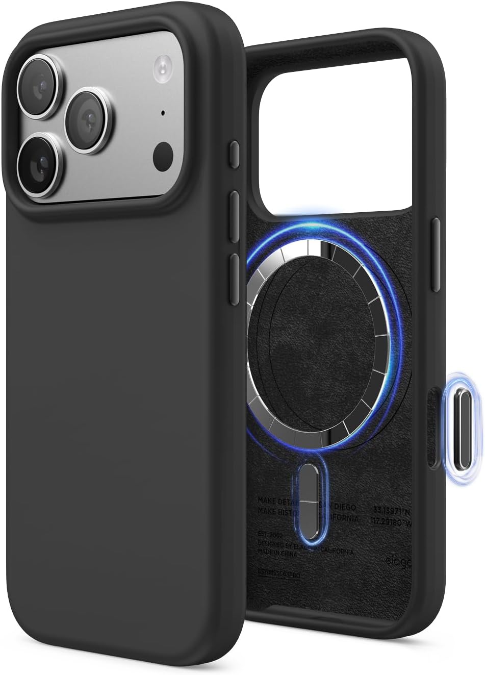61GwtD-KkeL._AC_SL1500_ elago for iPhone 17 Pro Case, Premium Magnetic Silicone Case, Compatible with MagSafe, Liquid Silicone Material, Protective Cover, Shockproof, Slim Phone, 6.3 inch (Black)