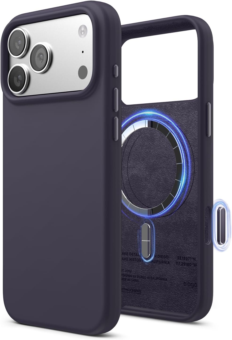 61HDxAQnYzL._AC_SL1500_ elago for iPhone 17 Pro Max Case, Premium Magnetic Silicone Case, Compatible with MagSafe, Liquid Silicone Material, Protective Cover, Shockproof, Slim Phone, 6.9 inch (Deep Purple)