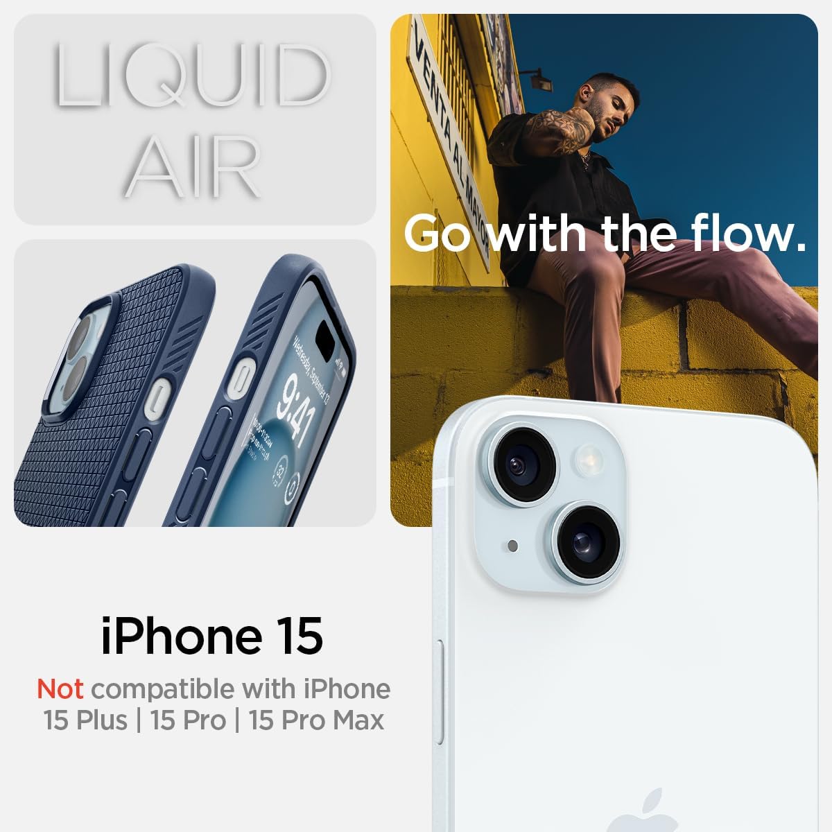 Spigen Liquid Air Designed for iPhone 15 Case (2023) [Military-Grade Protection] - Navy Blue