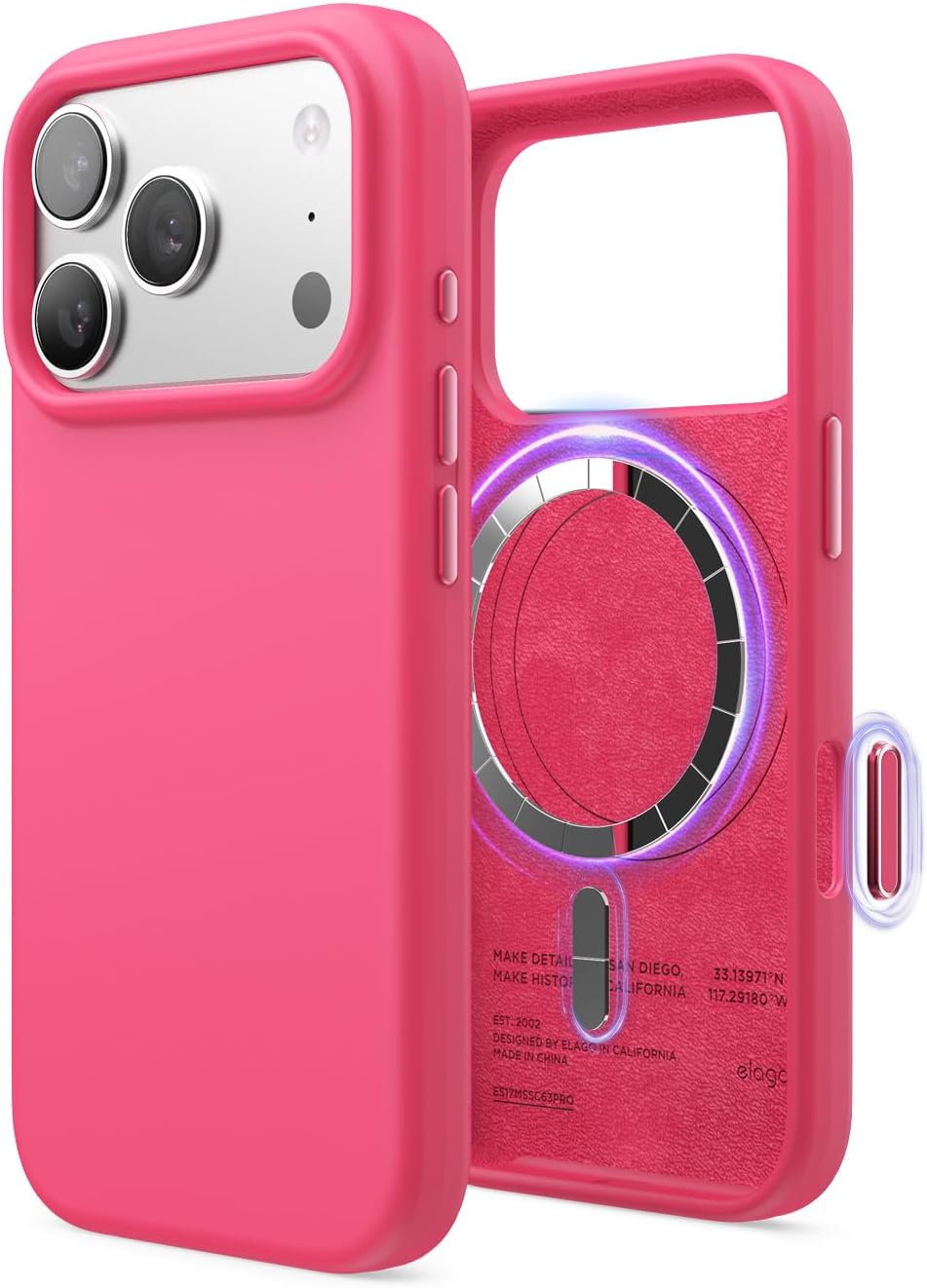61HIrSQfcTL._AC_SL1500_ elago for iPhone 17 Pro Case, Premium Magnetic Silicone Case, Compatible with MagSafe, Liquid Silicone Material, Protective Cover, Shockproof, Slim Phone, 6.3 inch (Ice Red)
