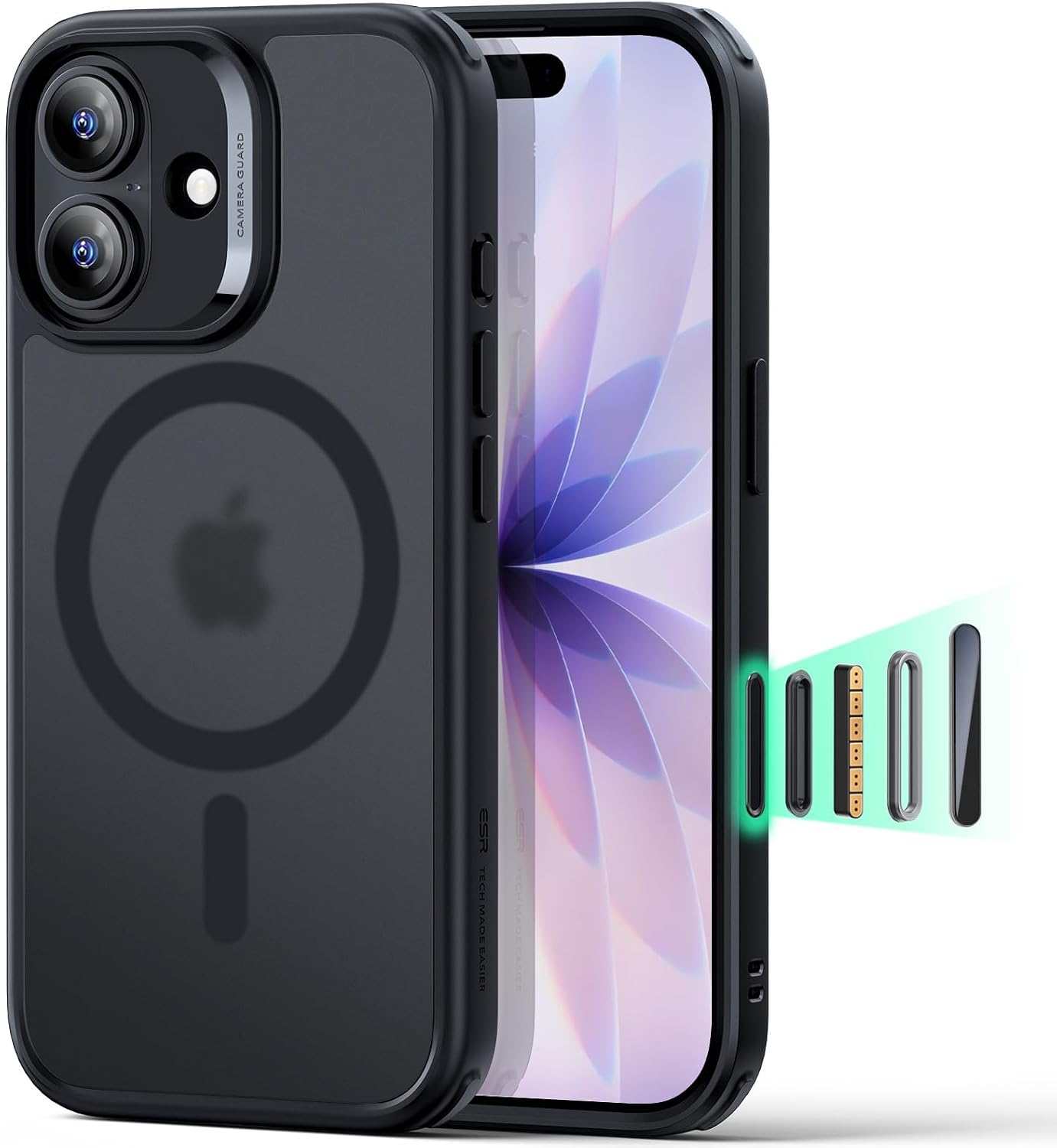 61HNAtfFNDL._AC_SL1500_ ESR for iPhone 17 Case, Camera Control Cover, Compatible with MagSafe, Shockproof Military-Grade Protection, Magnetic Phone Case for iPhone 17, Classic Hybrid Case, Frosted Black