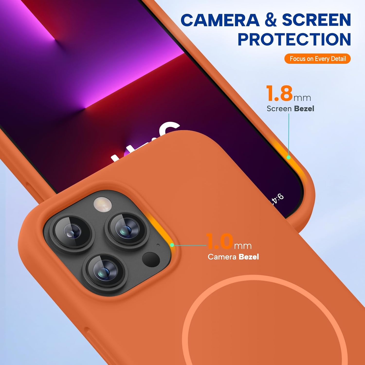 Miracase Magnetic for iPhone 13 Pro Max Case, [Soft Anti-Scratch Microfiber Lining], Compatible with MagSafe, Liquid Silicone Shockproof Drop Protection Phone Case for 13 Pro Max, Orange