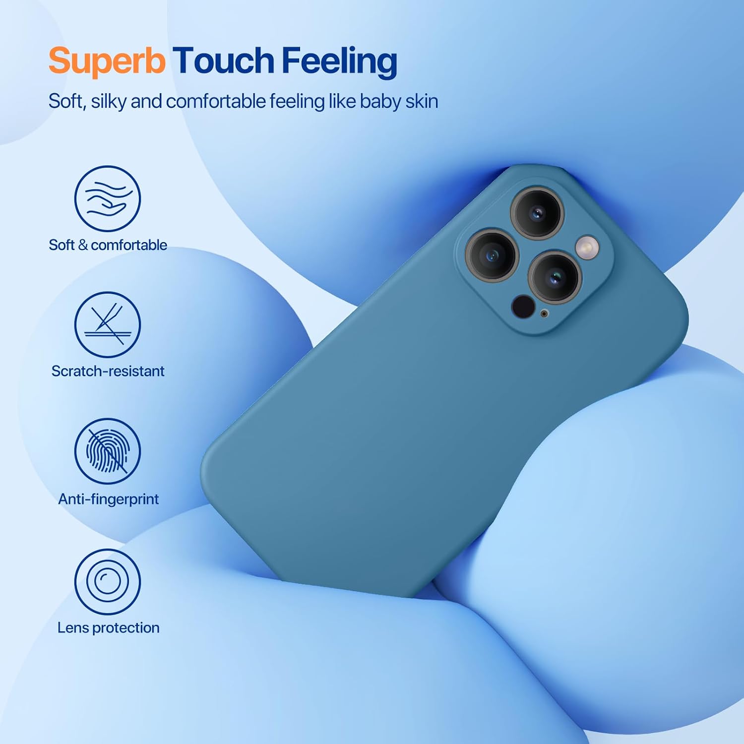 Miracase Designed for iPhone 14 Pro Case, [Upgraded Camera Protection], Shockproof Liquid Silicone Rubber Phone Case Cover for 14 Pro 6.1 inch, Capri Blue