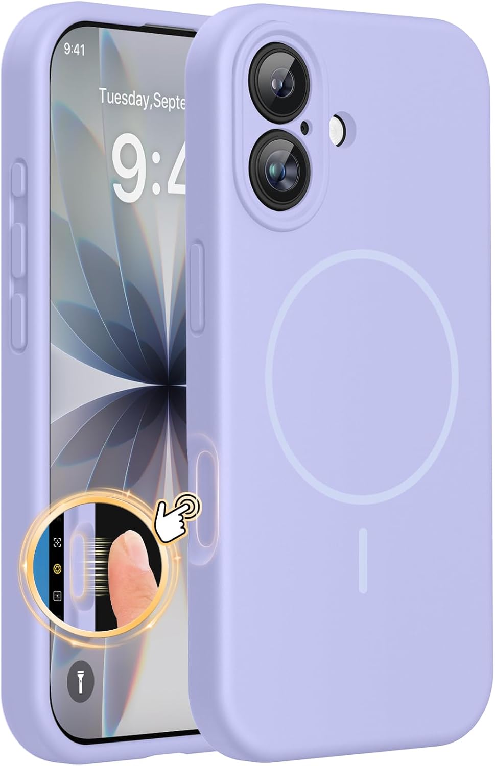 61I-EB6SyAL._AC_SL1500_ Miracase Magnetic for iPhone 17 Case, Compatible with MagSafe, Integrated Silicone Camera Control Cover, 3.0mm Thicken Shockproof Drop Protection Phone Case for 17,Light Purple