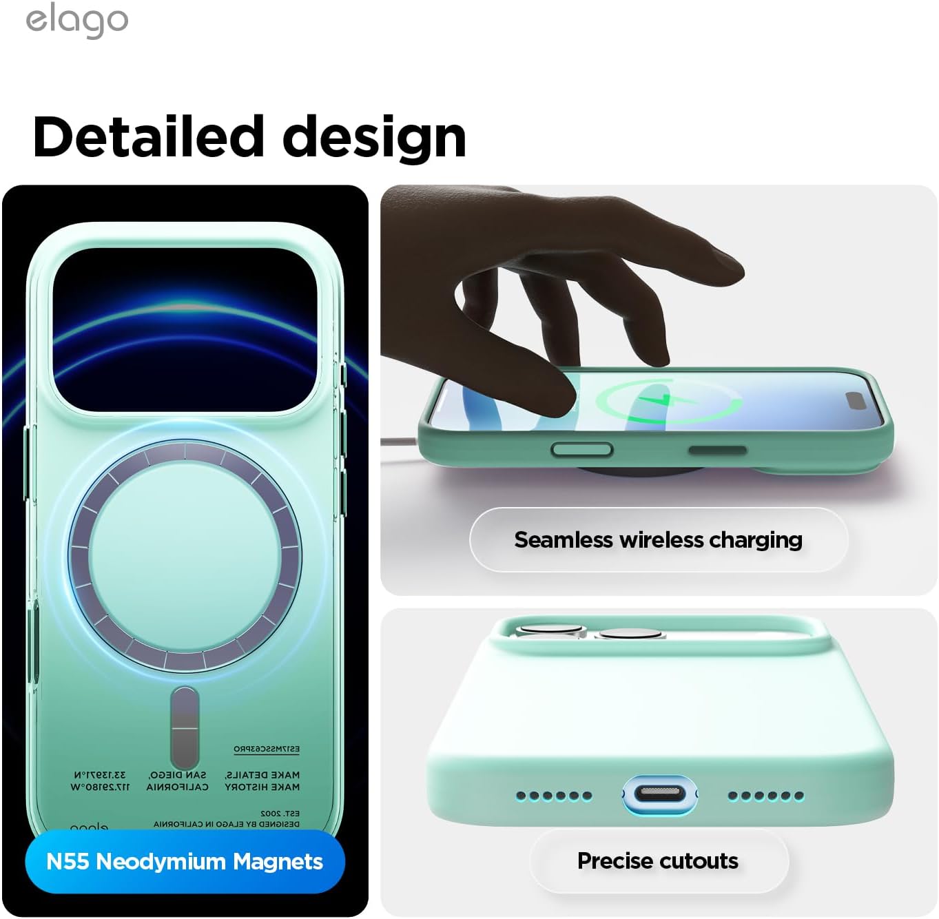 61IGcLe6urL._AC_SL1500_ elago for iPhone 17 Pro Max Case, Premium Magnetic Silicone Case, Compatible with MagSafe, Liquid Silicone Material, Protective Cover, Shockproof, Slim Phone, 6.9 inch (Aqua Sky)