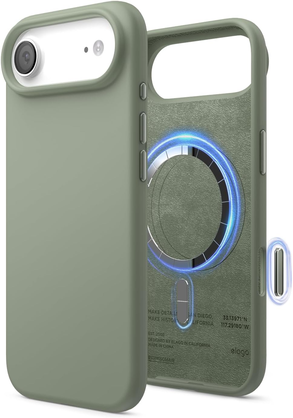 61IJQguMhAL._AC_SL1500_ elago for iPhone Air Case, Premium Magnetic Silicone Case, Compatible with MagSafe, Liquid Silicone Material, Protective Cover, Shockproof, Slim Phone, 6.5 inch (Khaki Green)