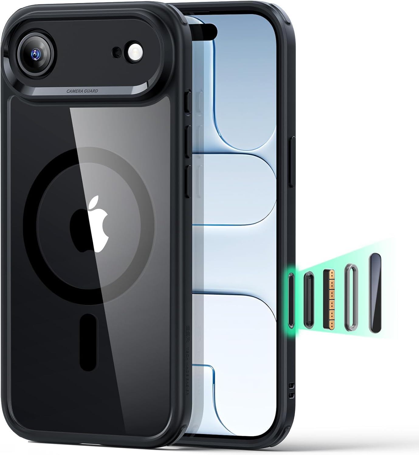 61INdTjwPPL._AC_SL1500_ ESR for iPhone Air Case, Camera Control Cover, Compatible with MagSafe, Shockproof Military-Grade Protection, Magnetic Phone Case for iPhone Air, Classic Hybrid Case, Clear Black