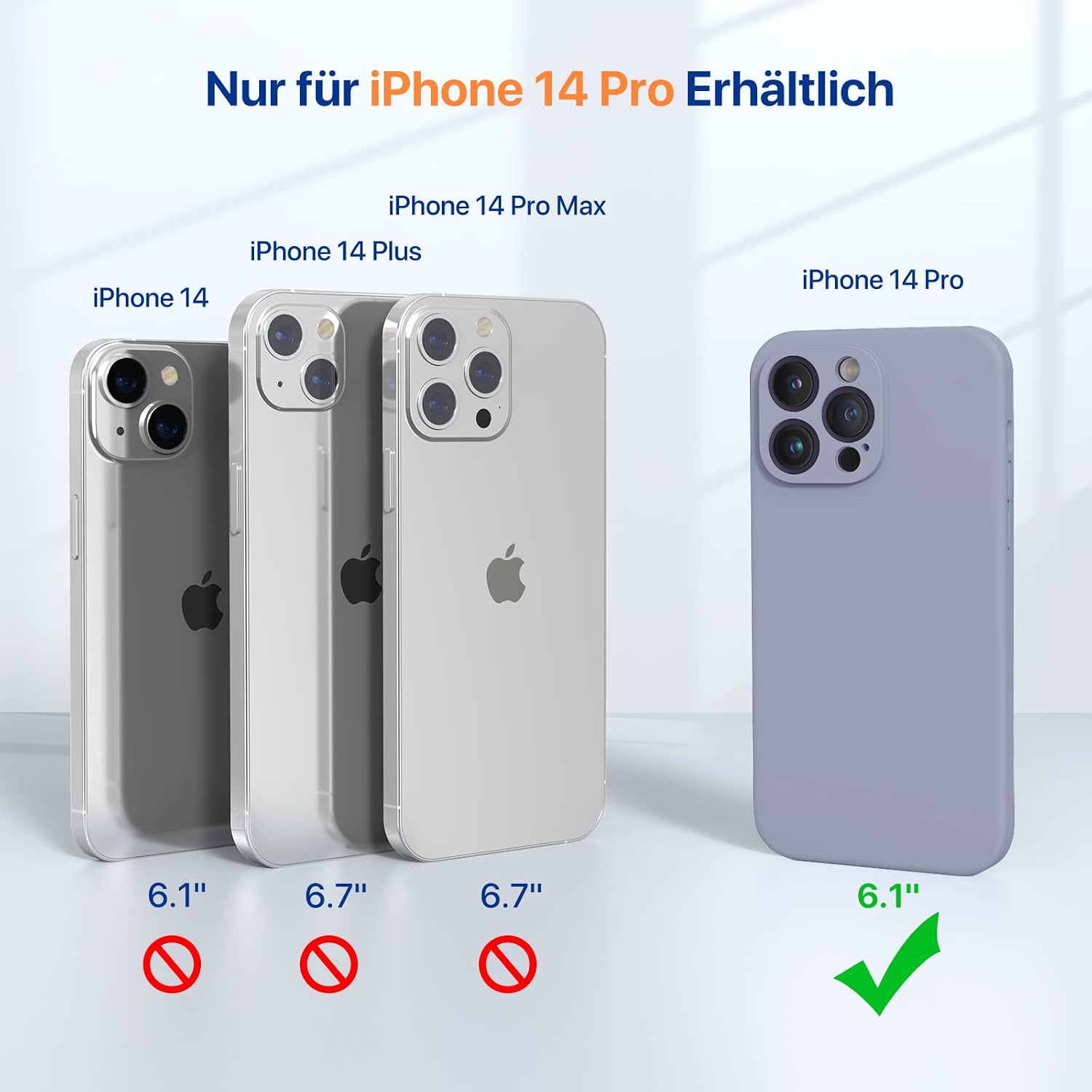 Miracase Designed for iPhone 14 Pro Case, [Upgraded Camera Protection], Shockproof Liquid Silicone Rubber Phone Case Cover for 14 Pro 6.1 inch, Lavender Gray