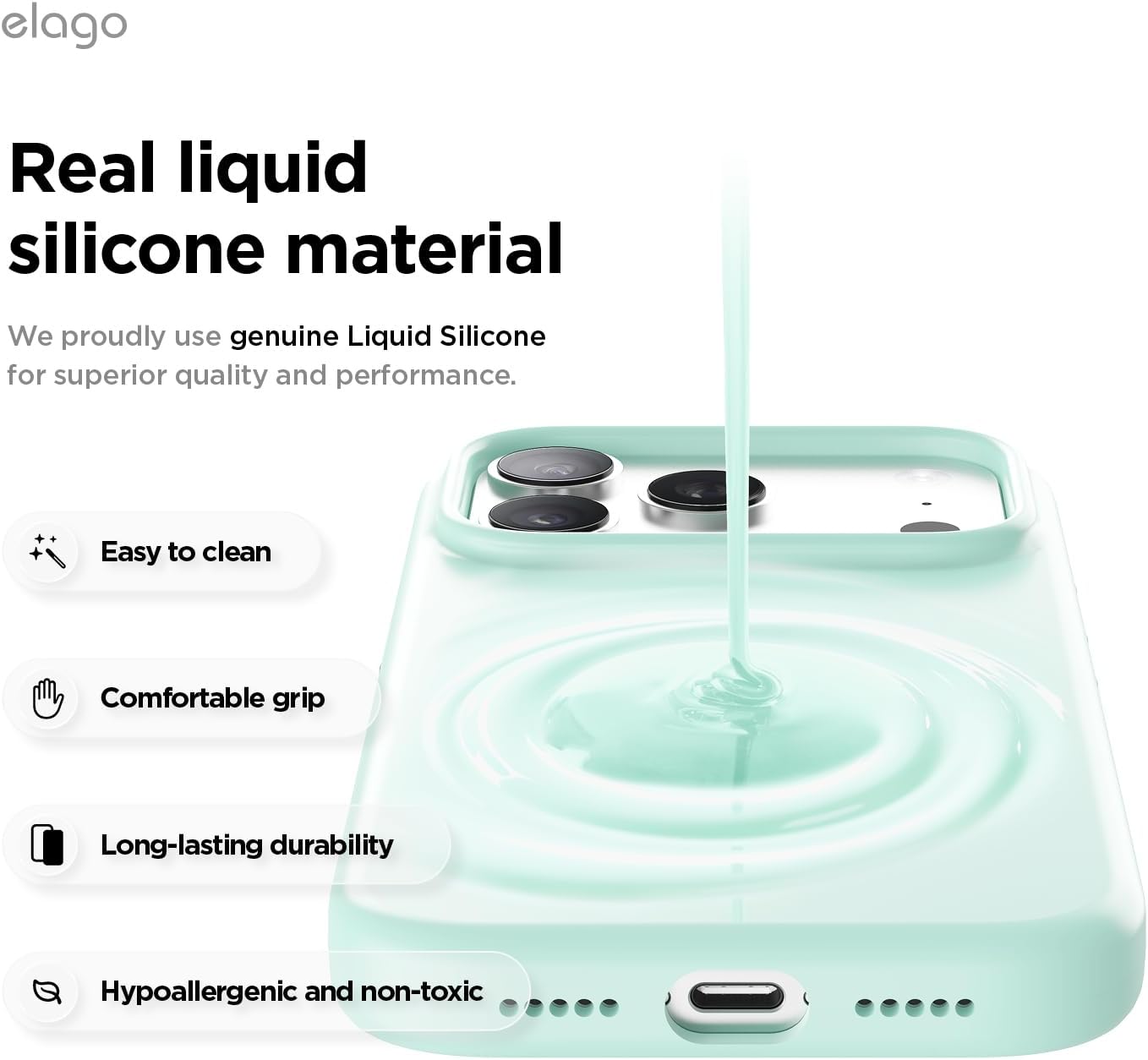 61IWuQldkvL._AC_SL1500_ elago for iPhone 17 Pro Case, Premium Magnetic Silicone Case, Compatible with MagSafe, Liquid Silicone Material, Protective Cover, Shockproof, Slim Phone, 6.3 inch (Aqua Sky)
