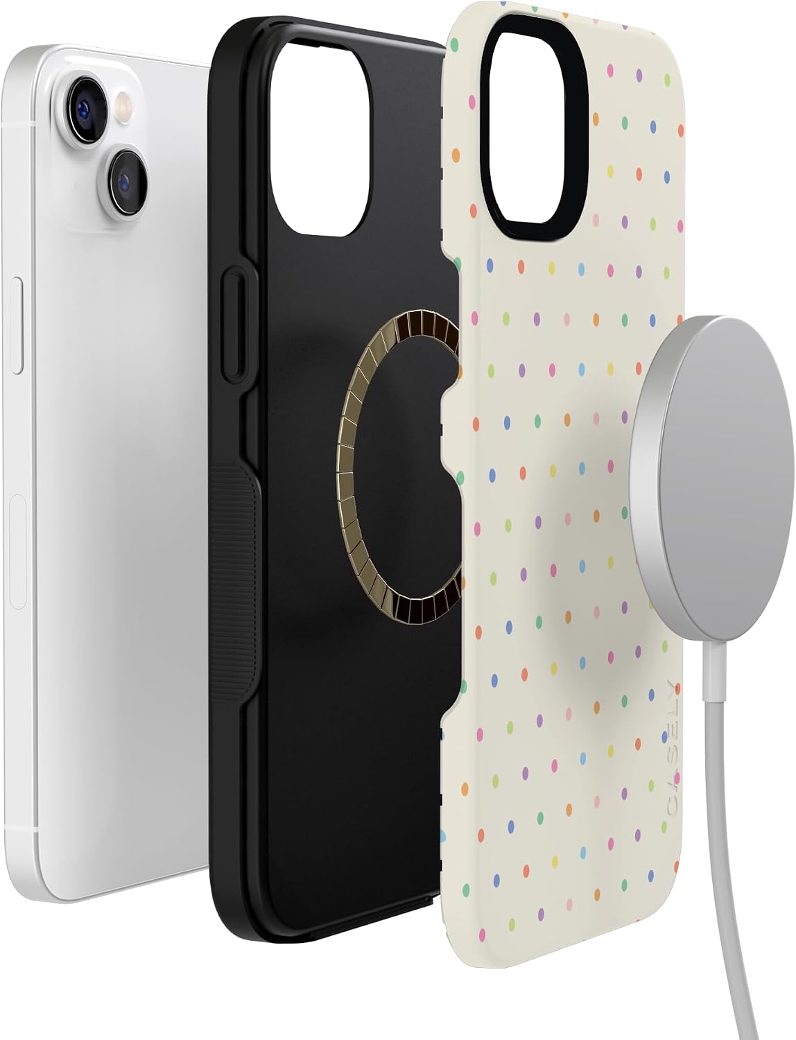 61Ic0eJBwnL._AC_SL1500_ Casely iPhone 14 Plus Case | On the Dot | Rainbow Polka Dot | Bold Protective Design | Compatible with MagSafe