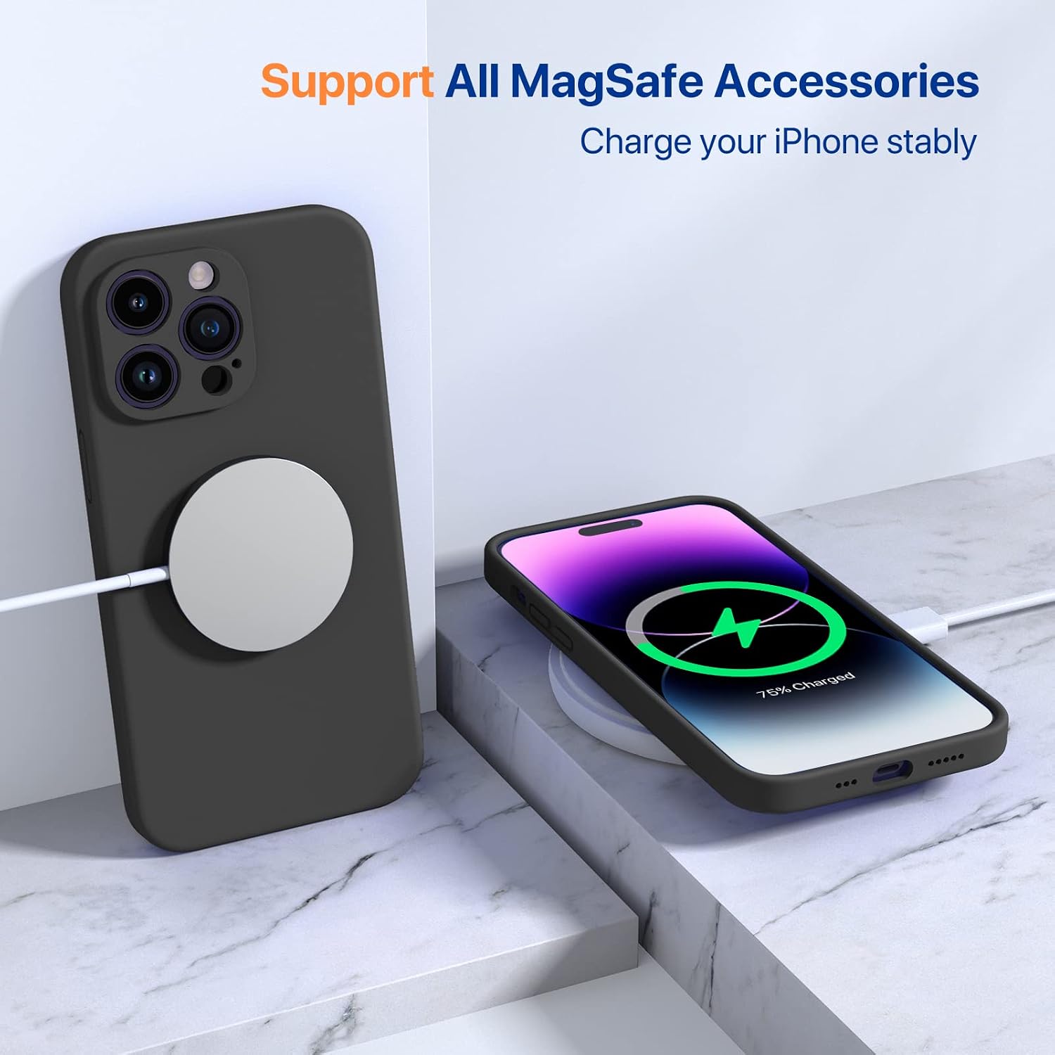 Miracase Designed for iPhone 14 Pro Case, Compatible with Magsafe, Shockproof Liquid Silicone Rubber Phone Case Cover for 14 Pro 6.1 inch, Black Magnetic