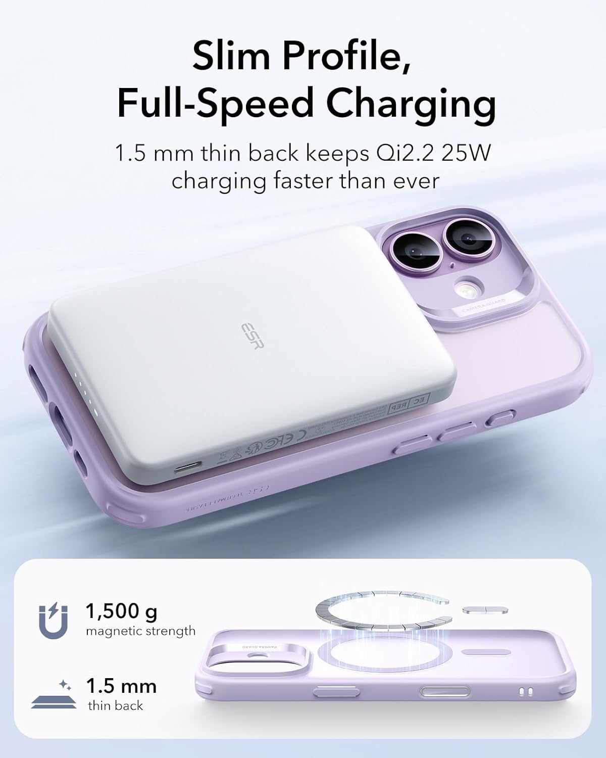 61IrKkB28aL._AC_SL1500_ ESR for iPhone 17 Case, Camera Control Cover, Compatible with MagSafe, Shockproof Military-Grade Protection, Magnetic Phone Case for iPhone 17, Classic Hybrid Case, Frosted Light Purple