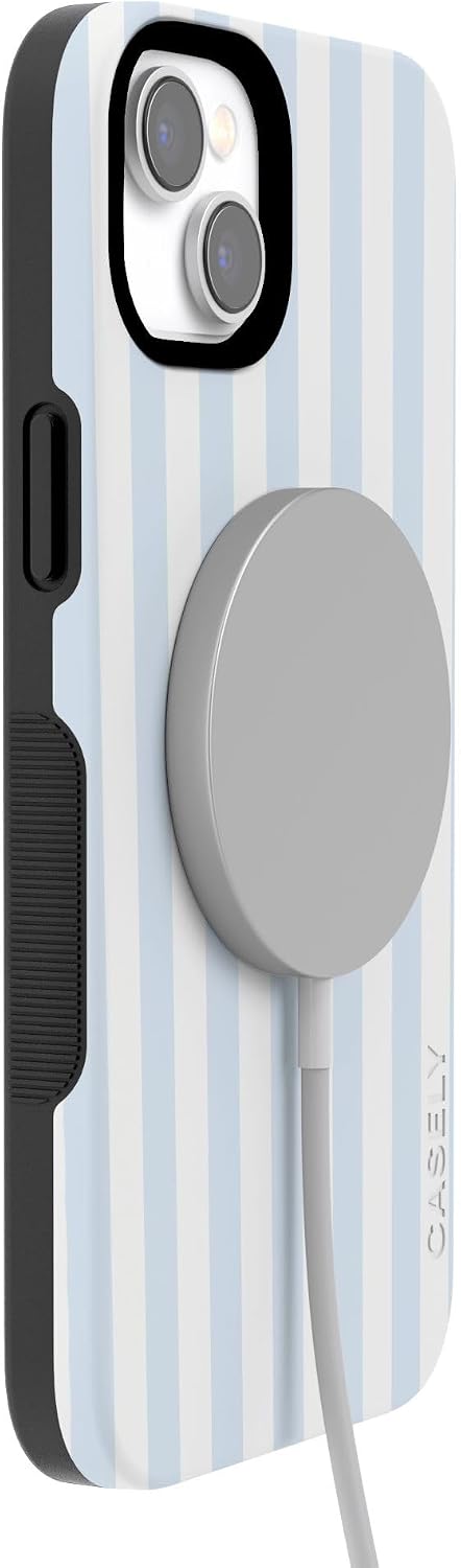 61J7YXwx8sL._AC_SL1500_ Casely iPhone 14 Case | Blue Stripes | Sunday Best | Bold Protective Design | Compatible with MagSafe