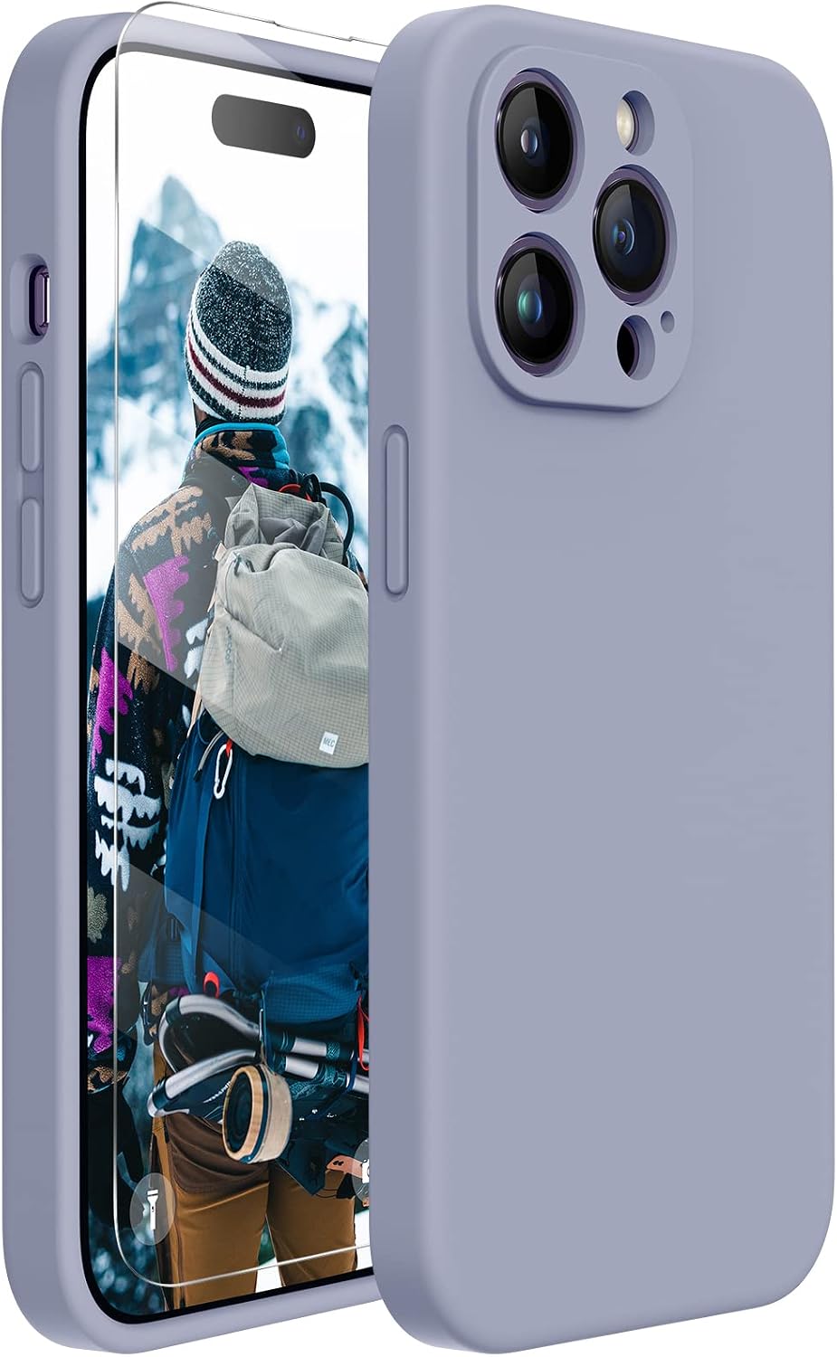 Miracase Designed for iPhone 14 Pro Case, [Upgraded Camera Protection], Shockproof Liquid Silicone Rubber Phone Case Cover for 14 Pro 6.1 inch, Lavender Gray