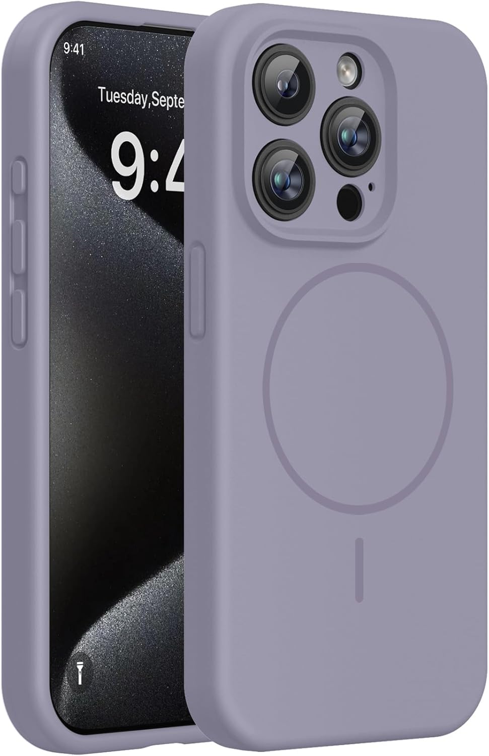 Miracase Magnetic for iPhone 15 Pro Case, [Soft Anti-Scratch Microfiber Lining], Compatible with MagSafe, Liquid Silicone Shockproof Drop Protection Phone Case for 15 Pro, Lavender Gray