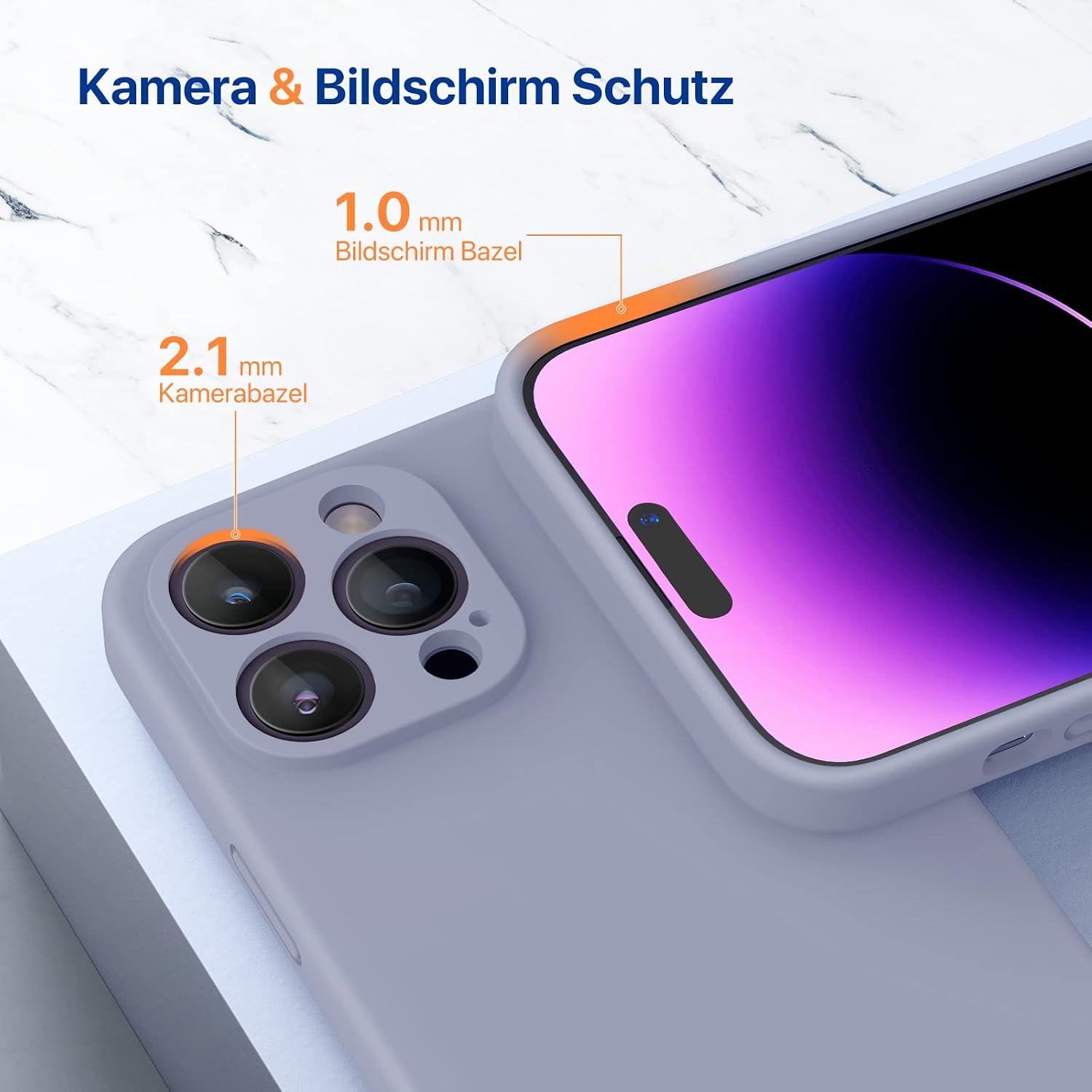 Miracase Designed for iPhone 14 Pro Case, [Upgraded Camera Protection], Shockproof Liquid Silicone Rubber Phone Case Cover for 14 Pro 6.1 inch, Lavender Gray