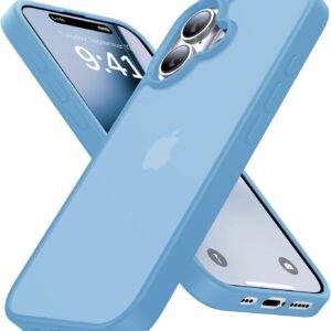 Eastinbox for iPhone 16 Case [16FT Military Grade Shockproof], Anti-Slip Anti-Scratch, Slim Translucent Frosted Matte Protective Cover, i Phone 16 Phone Case 6.1", Lightblue