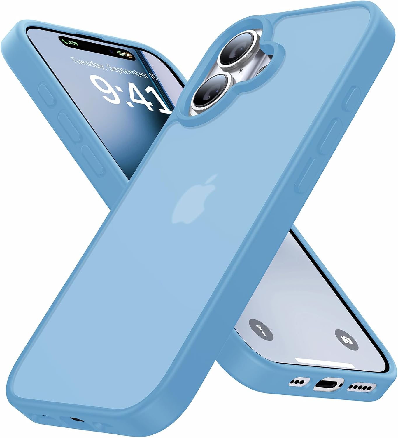 Eastinbox for iPhone 16 Case [16FT Military Grade Shockproof], Anti-Slip Anti-Scratch, Slim Translucent Frosted Matte Protective Cover, i Phone 16 Phone Case 6.1", Lightblue