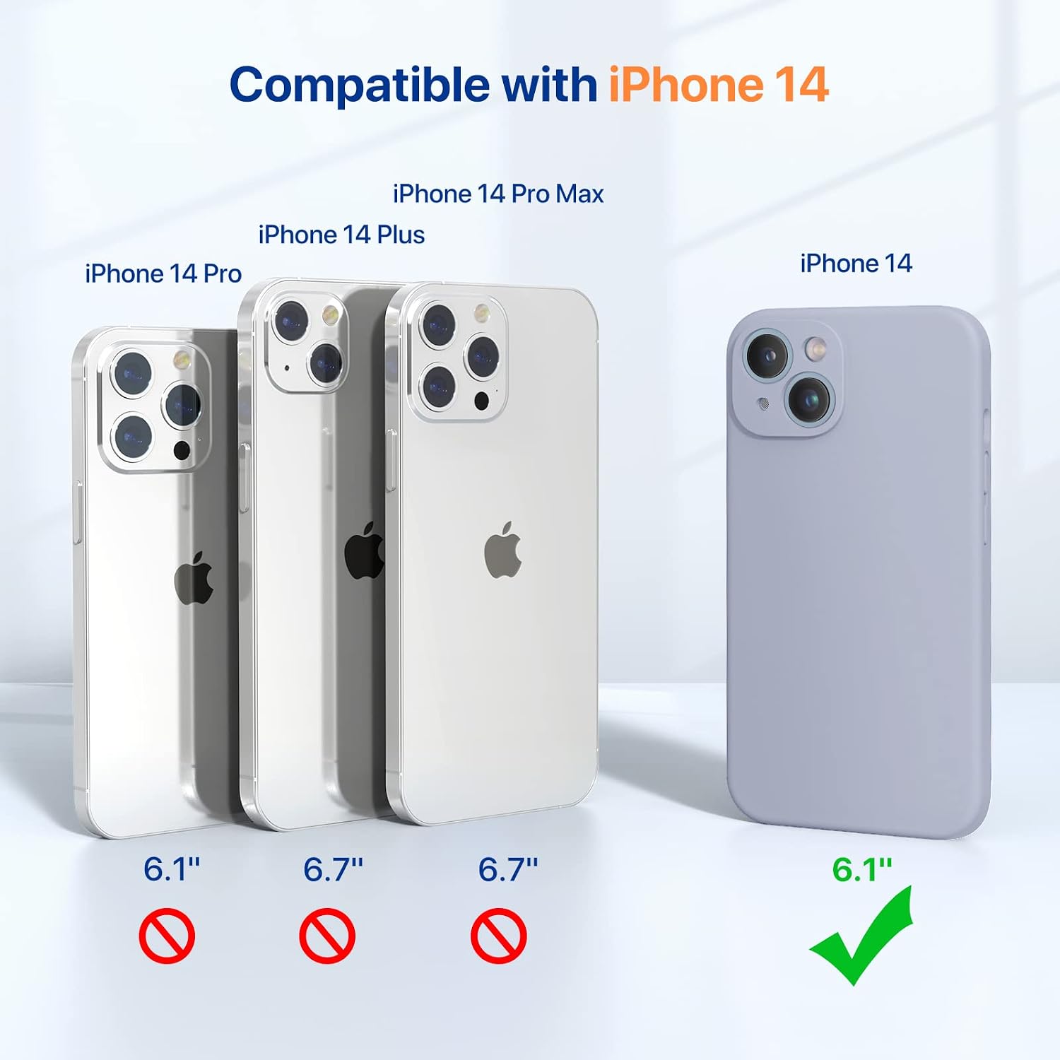 Miracase Designed for iPhone 14 Case,[Upgraded Enhanced Camera Protection],Shockproof Liquid Silicone Case with Microfiber Lining, 6.1 inch,Lavender Grey