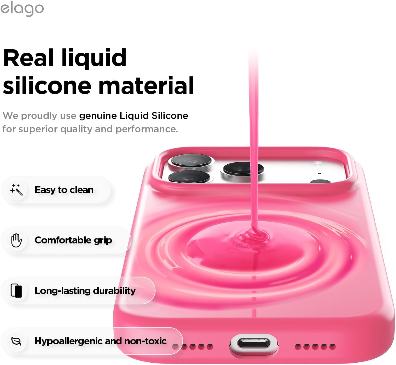 61JmgnE0CsL._AC_SL1500_ elago for iPhone 17 Pro Case, Premium Magnetic Silicone Case, Compatible with MagSafe, Liquid Silicone Material, Protective Cover, Shockproof, Slim Phone, 6.3 inch (Ice Red)