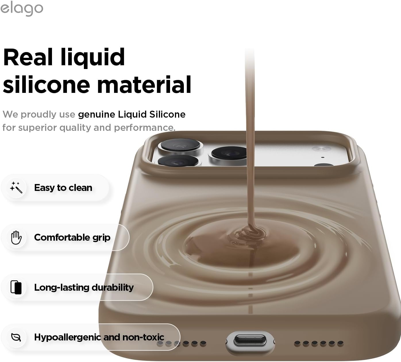 elago for iPhone 17 Pro Max Case, Premium Magnetic Silicone Case, Compatible with MagSafe, Liquid Silicone Material, Protective Cover, Shockproof, Slim Phone, 6.9 inch (Brown)